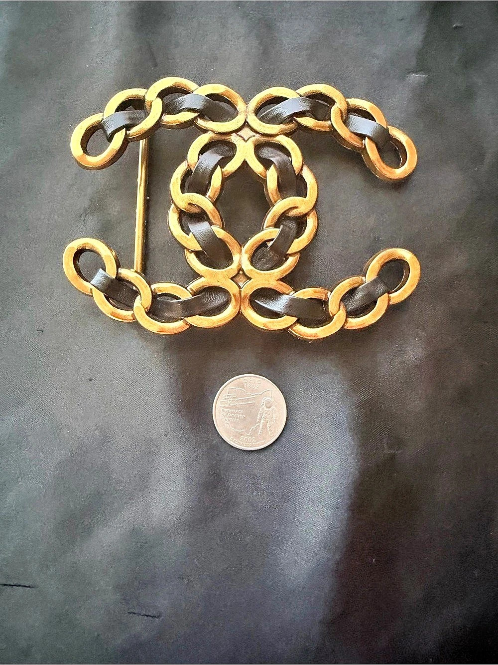 Fashion Belt Buckle Gold & Black Chain Link